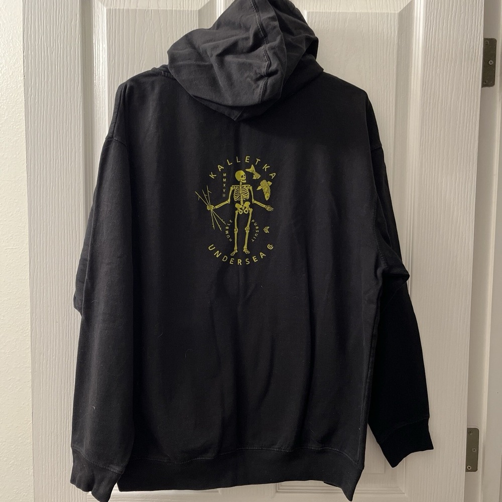 Kalletka Undersea Co Men's Full Zip Hoodie Jacket L Sweatshirt Skeleton Fish